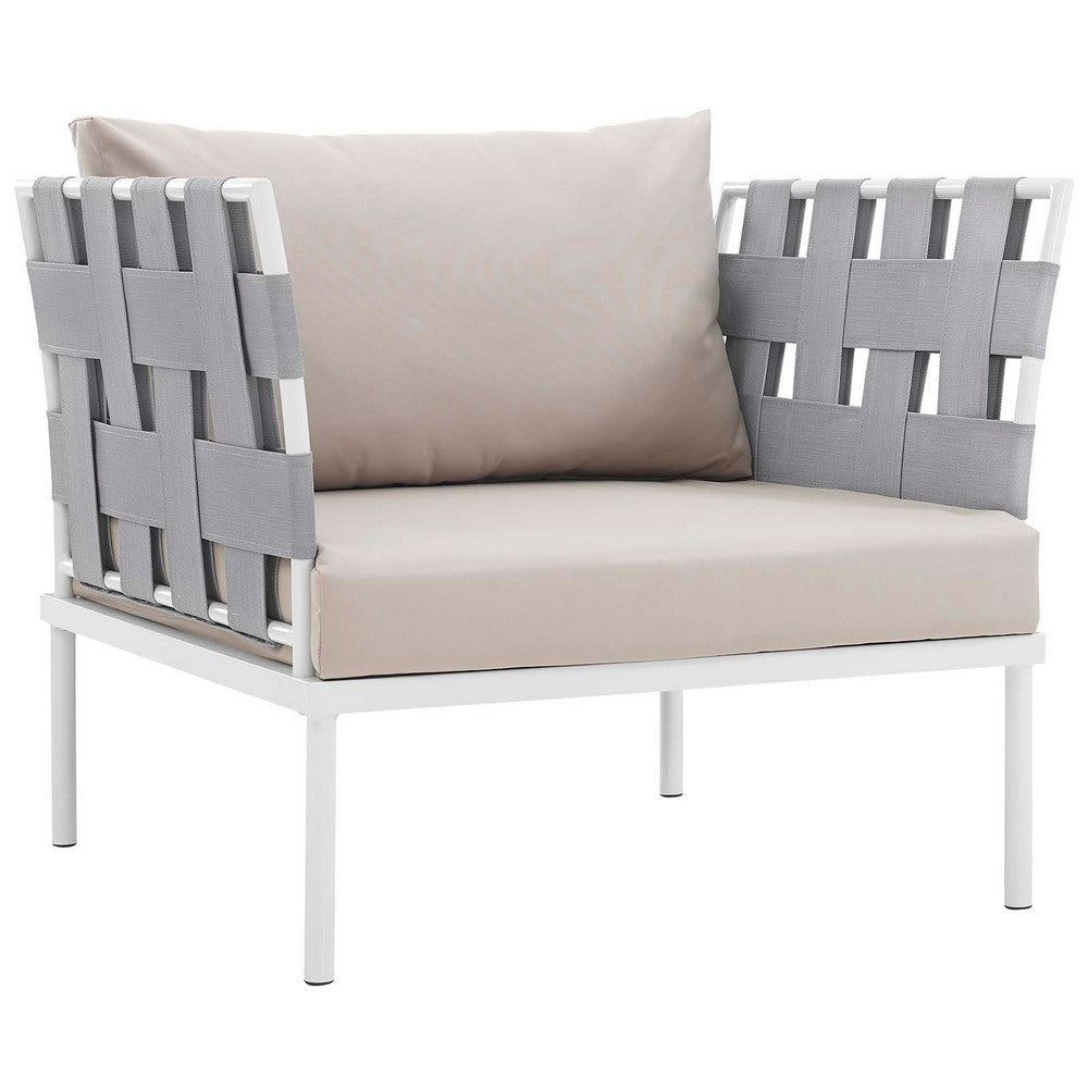 Modway Harmony Aluminum Outdoor Patio Furniture 5-Piece Sectional Sofa Set in White Beige MDY-EEI-2621-WHI-BEI-SET