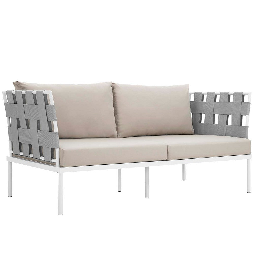 Modway Harmony Aluminum Outdoor Patio Furniture 5-Piece Sectional Sofa Set in White Beige MDY-EEI-2621-WHI-BEI-SET