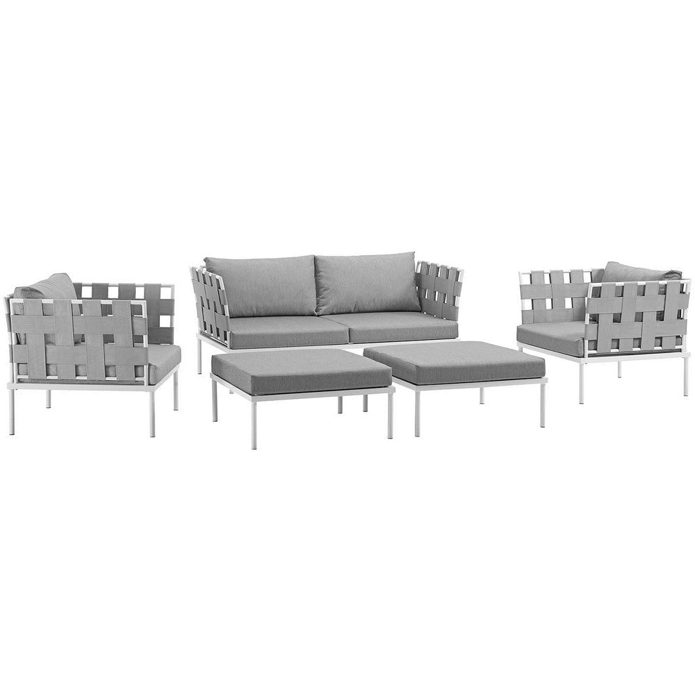 Modway Harmony Aluminum Outdoor Patio Furniture 5-Piece Sectional Sofa Set in White Gray