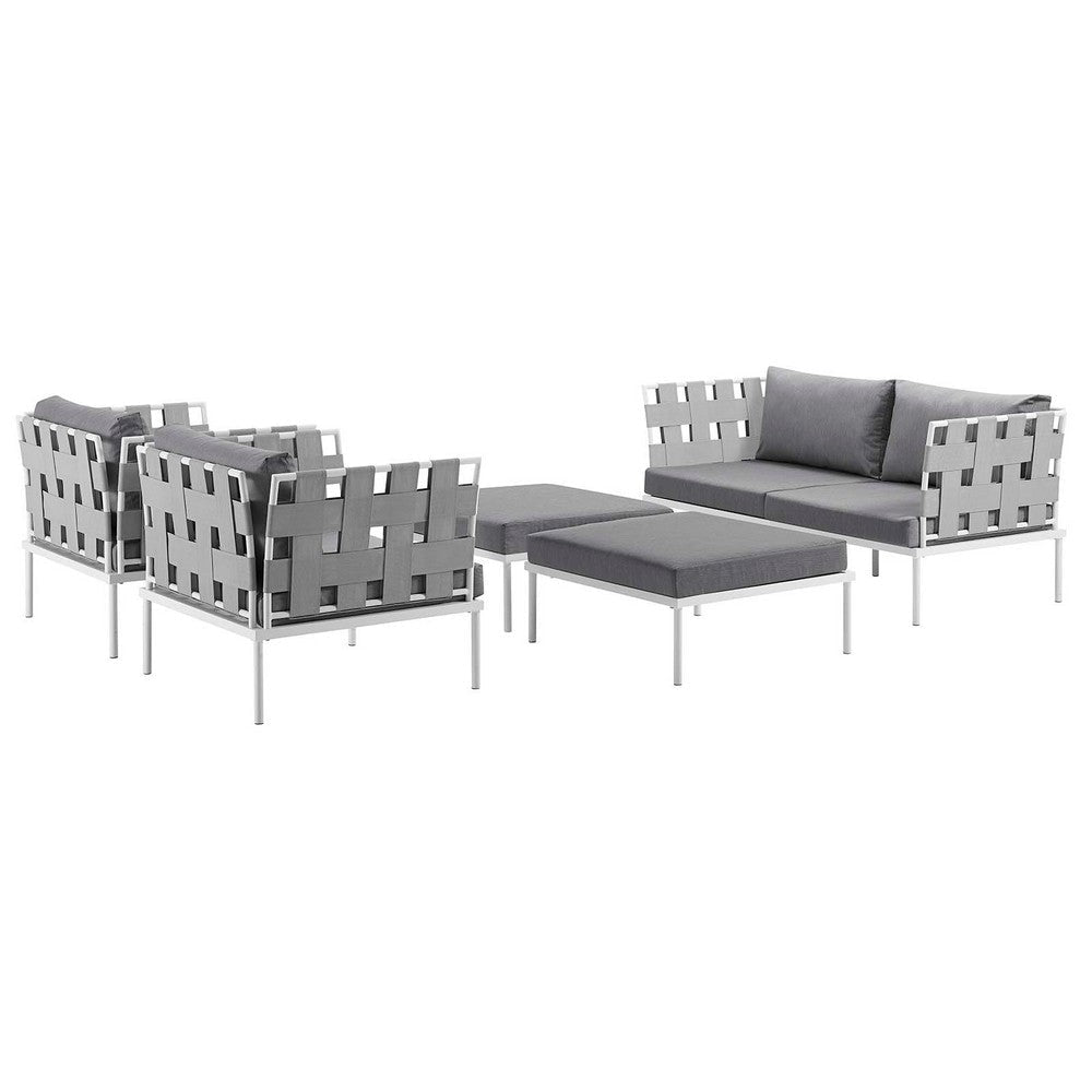 Modway Harmony Aluminum Outdoor Patio Furniture 5-Piece Sectional Sofa Set in White Gray MDY-EEI-2621-WHI-GRY-SET