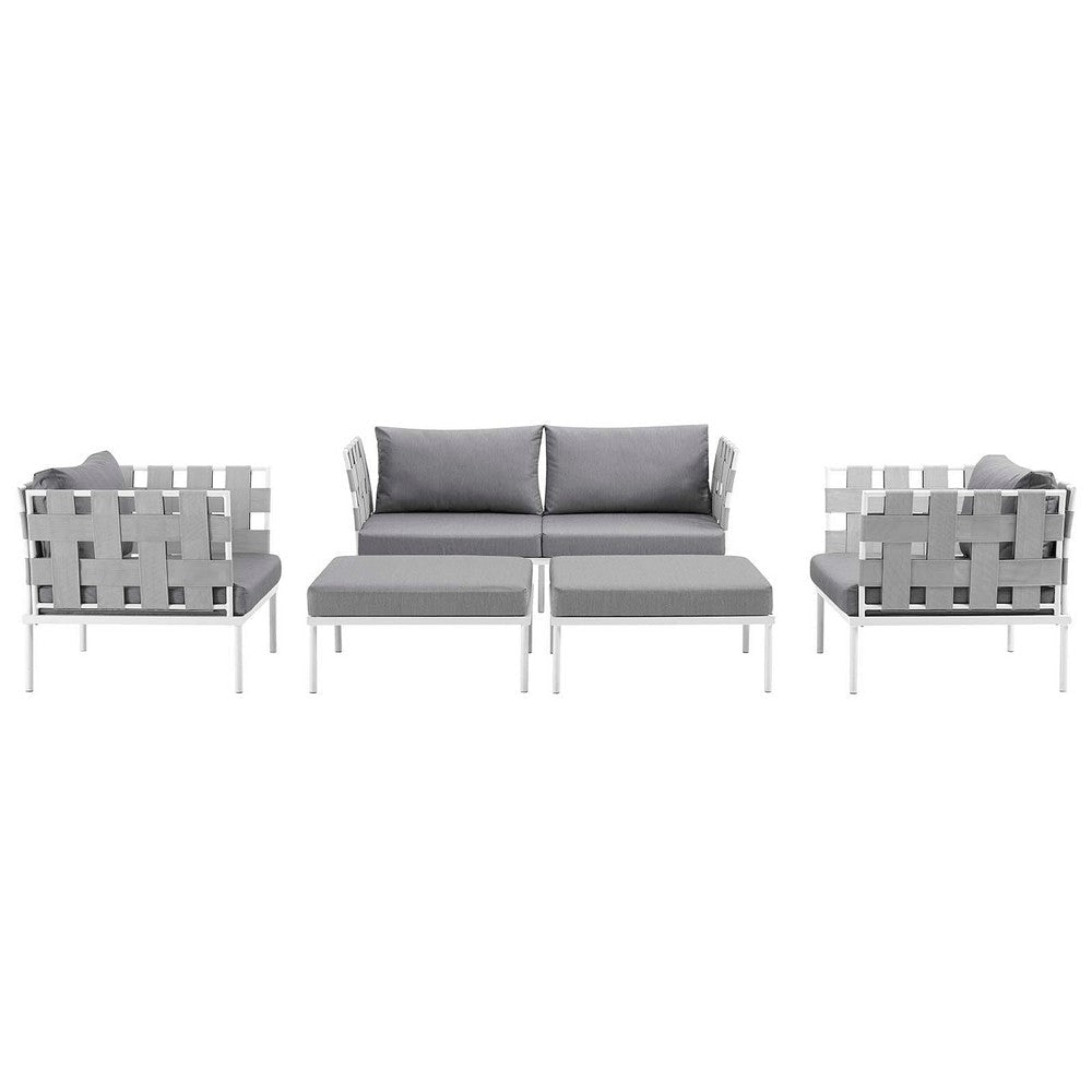 Modway Harmony Aluminum Outdoor Patio Furniture 5-Piece Sectional Sofa Set in White Gray MDY-EEI-2621-WHI-GRY-SET