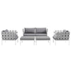 Modway Harmony Aluminum Outdoor Patio Furniture 5-Piece Sectional Sofa Set in White Gray MDY-EEI-2621-WHI-GRY-SET