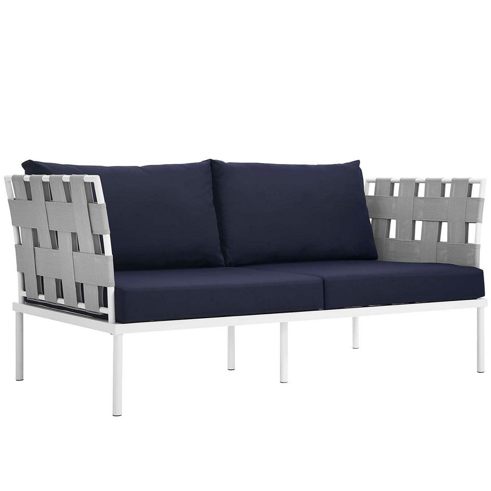 Modway Harmony Aluminum Outdoor Patio Furniture 5-Piece Sectional Sofa Set in White Navy MDY-EEI-2621-WHI-NAV-SET