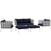 Modway Harmony Aluminum Outdoor Patio Furniture 5-Piece Sectional Sofa Set in White Navy