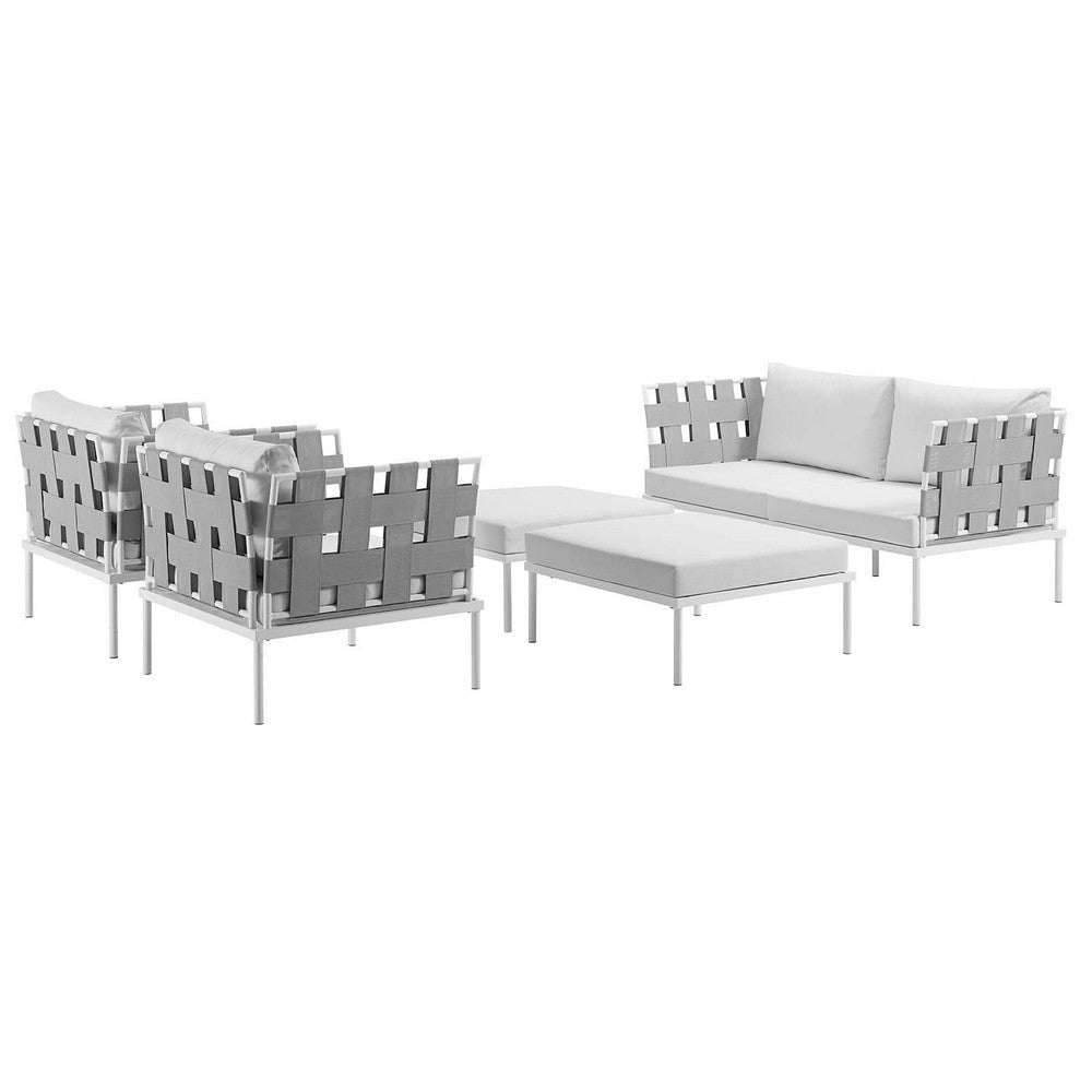 Modway Harmony Aluminum Outdoor Patio Furniture 5-Piece Sectional Sofa Set in White White MDY-EEI-2621-WHI-WHI-SET