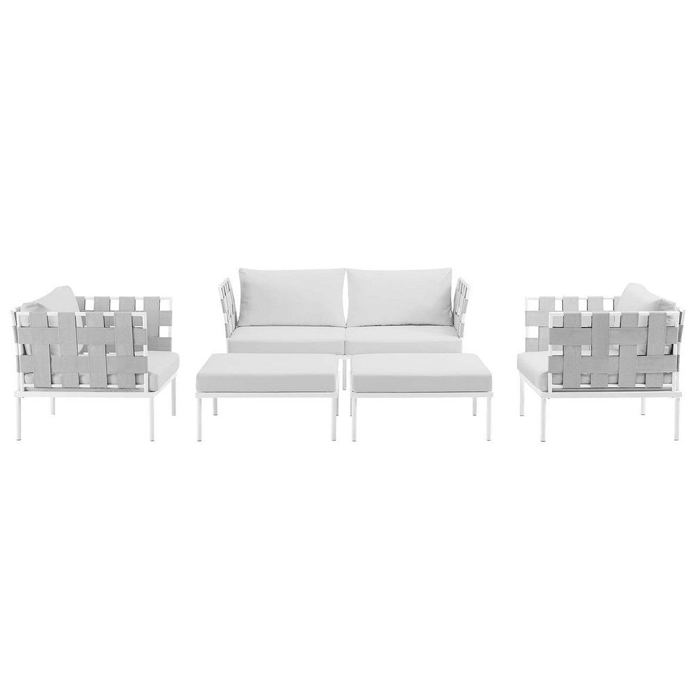 Modway Harmony Aluminum Outdoor Patio Furniture 5-Piece Sectional Sofa Set in White White MDY-EEI-2621-WHI-WHI-SET