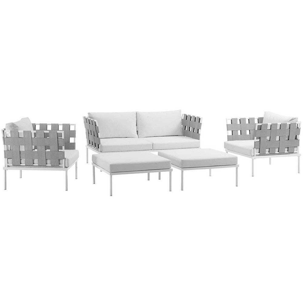 Modway Harmony Aluminum Outdoor Patio Furniture 5-Piece Sectional Sofa Set in White White