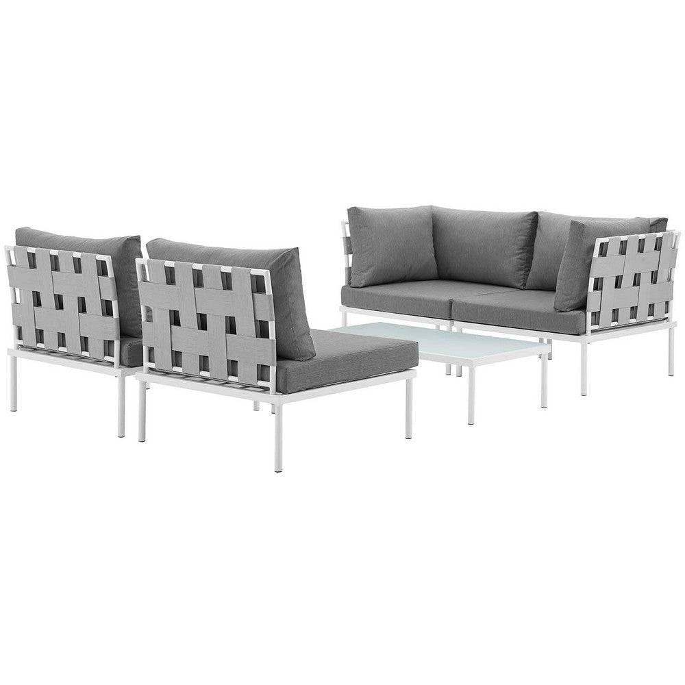 Modway Harmony 5-Piece Aluminum Outdoor Patio Furniture Sectional Sofa Set with Cushions in White Gray MDY-EEI-2622-WHI-GRY-SET