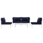 Modway Harmony 5-Piece Aluminum Outdoor Patio Furniture Sectional Sofa Set with Cushions in White Navy MDY-EEI-2622-WHI-NAV-SET