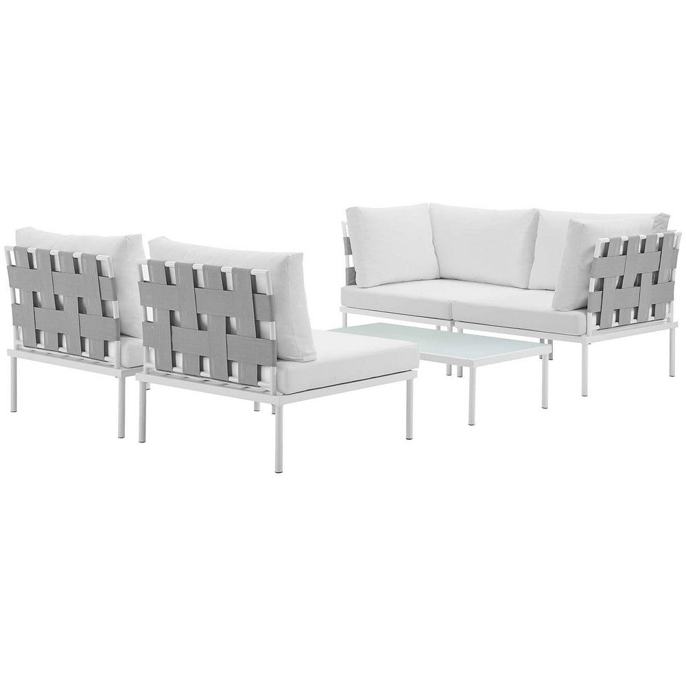 Modway Harmony 5-Piece Aluminum Outdoor Patio Furniture Sectional Sofa Set with Cushions in White White MDY-EEI-2622-WHI-WHI-SET