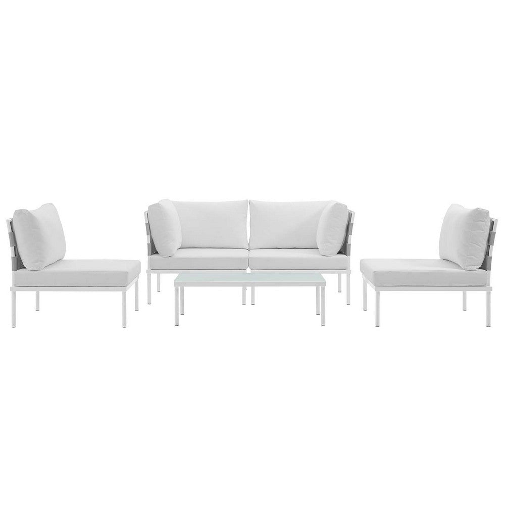 Modway Harmony 5-Piece Aluminum Outdoor Patio Furniture Sectional Sofa Set with Cushions in White White MDY-EEI-2622-WHI-WHI-SET