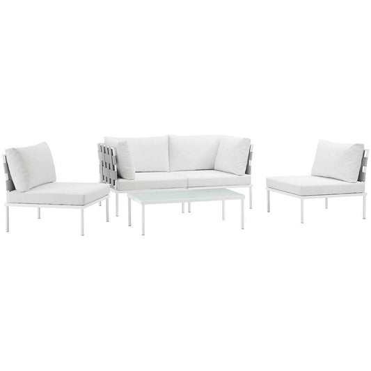 Modway Harmony 5-Piece Aluminum Outdoor Patio Furniture Sectional Sofa Set with Cushions in White White