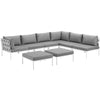 Modway Harmony Aluminum Outdoor Patio Furniture 8-Piece Sectional Sofa Set in White Gray MDY-EEI-2624-WHI-GRY-SET