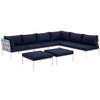 Modway Harmony Aluminum Outdoor Patio Furniture 8-Piece Sectional Sofa Set in White Navy MDY-EEI-2624-WHI-NAV-SET