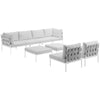 Modway Harmony Aluminum Outdoor Patio Furniture 8-Piece Sectional Sofa Set in White White