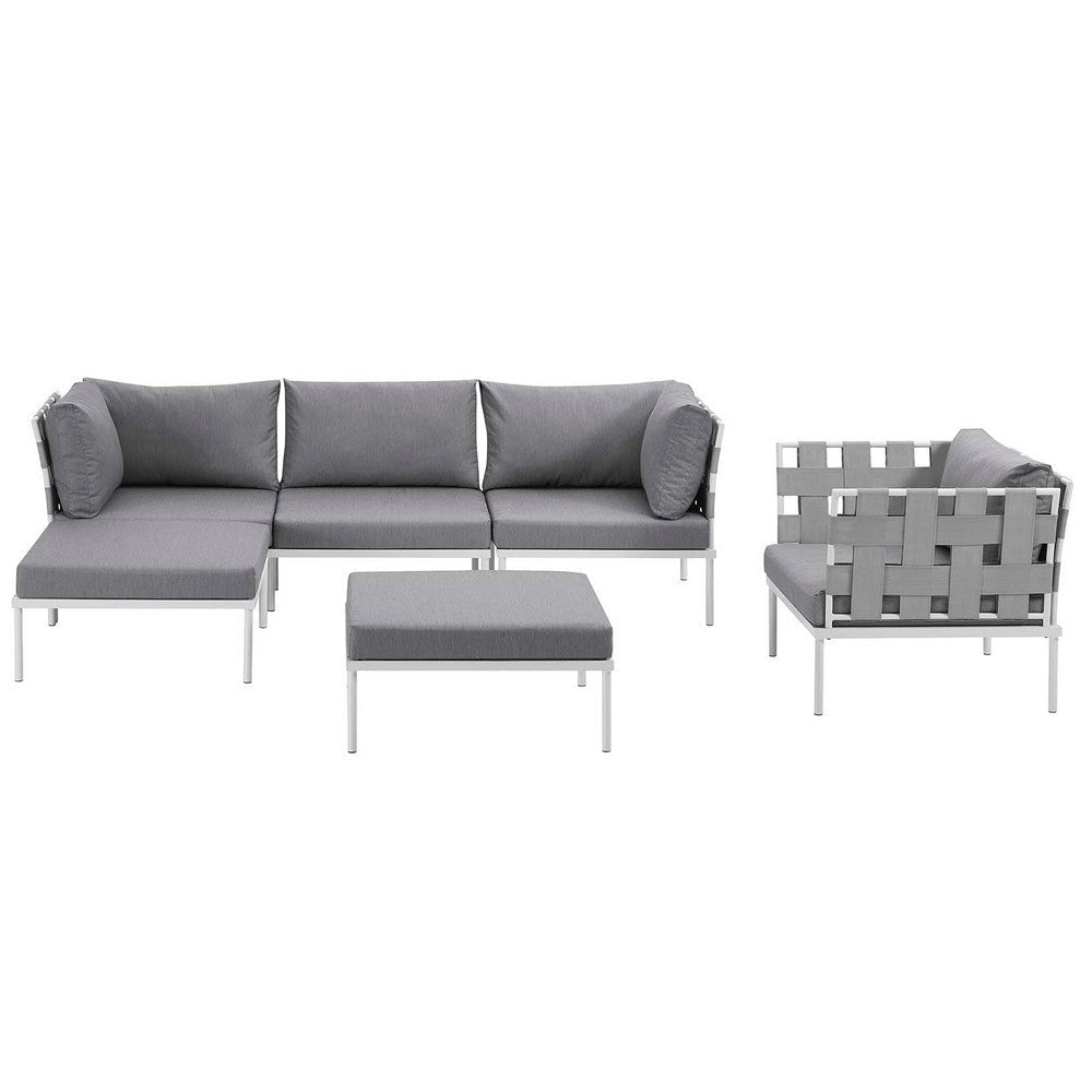 Modway Harmony Aluminum Outdoor Patio Furniture 6-Piece Sectional Sofa Set in White Gray MDY-EEI-2626-WHI-GRY-SET