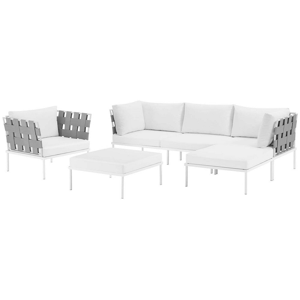 Modway Harmony Aluminum Outdoor Patio Furniture 6-Piece Sectional Sofa Set in White White MDY-EEI-2626-WHI-WHI-SET