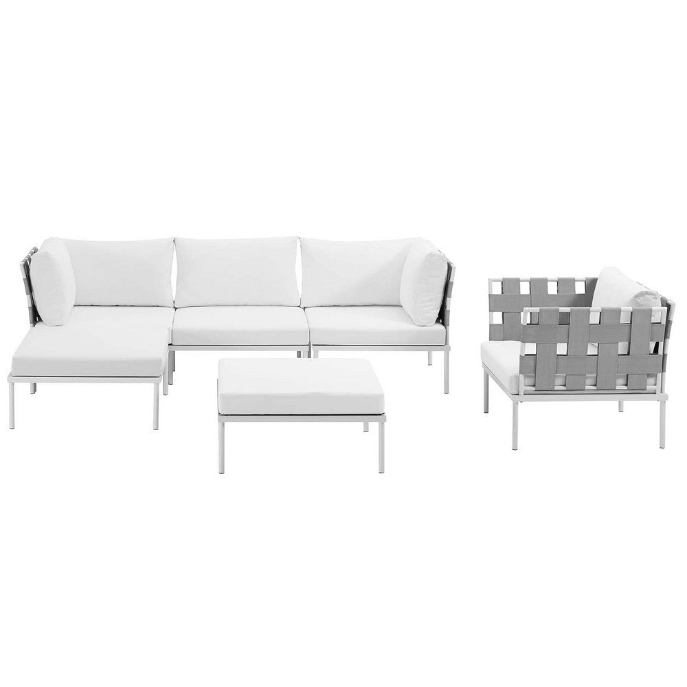 Modway Harmony Aluminum Outdoor Patio Furniture 6-Piece Sectional Sofa Set in White White MDY-EEI-2626-WHI-WHI-SET