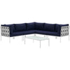 Modway Harmony 6-Piece Aluminum Outdoor Patio Furniture Sectional Sofa Set with Cushions in White Navy MDY-EEI-2627-WHI-NAV-SET