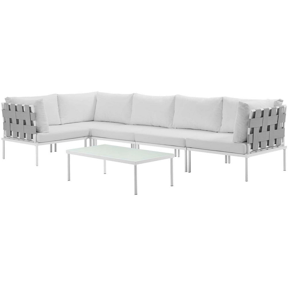 Modway Harmony 6-Piece Aluminum Outdoor Patio Furniture Sectional Sofa Set with Cushions in White White MDY-EEI-2627-WHI-WHI-SET