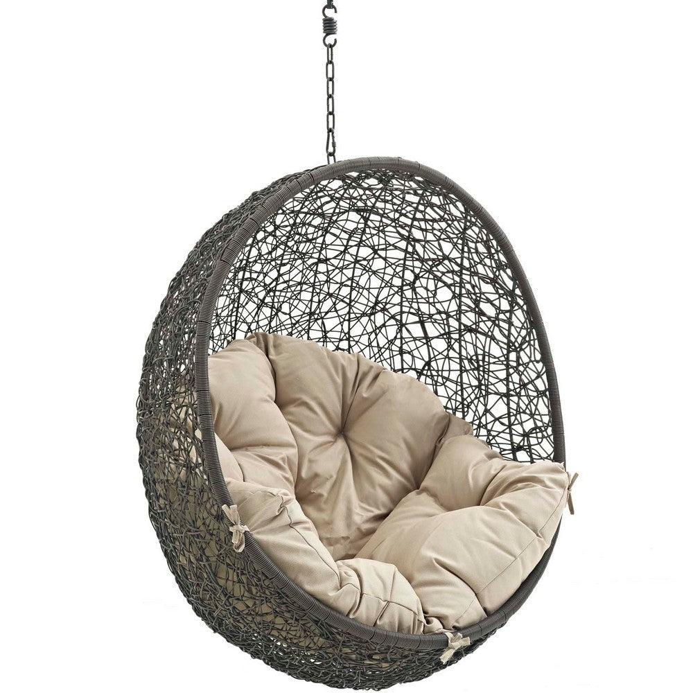 Modway EEI-2654-GRY-BEI Hide Wicker Rattan Outdoor Patio with Hanging Steel Chain Swing Chair Without Stand Beige MDY-EEI-2654-GRY-BEI