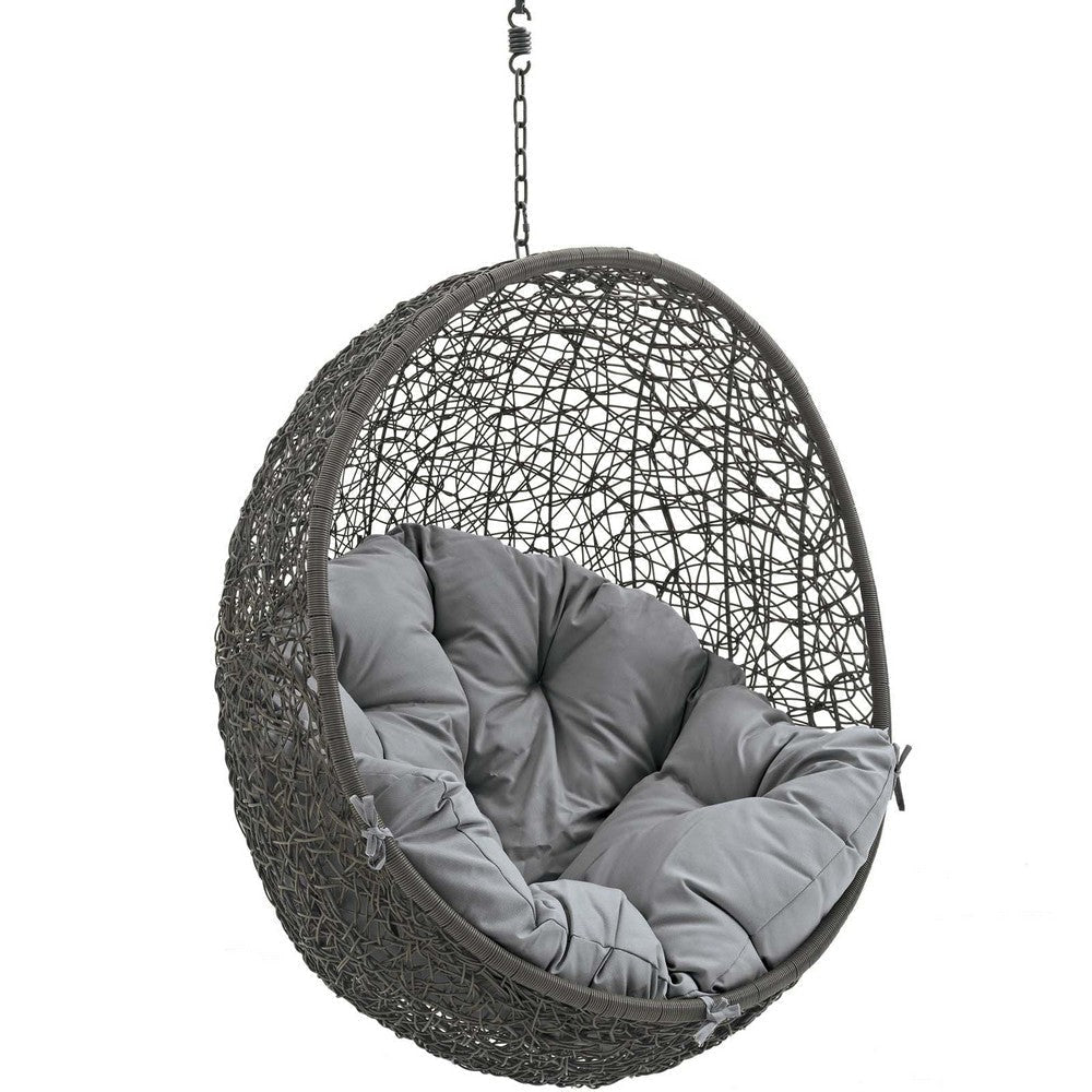 Modway EEI-2654-GRY-GRY Hide Wicker Outdoor Patio Egg Set with Hanging Steel Chain Swing Chair Without Stand Gray Gray MDY-EEI-2654-GRY-GRY