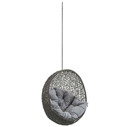 Modway EEI-2654-GRY-GRY Hide Wicker Outdoor Patio Egg Set with Hanging Steel Chain, Swing Chair Without Stand, Gray Gray