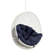 Modway Hide Wicker Rattan Outdoor Patio Swing Chair with Hanging Steel Chain in White Navy MDY-EEI-2654-WHI-NAV