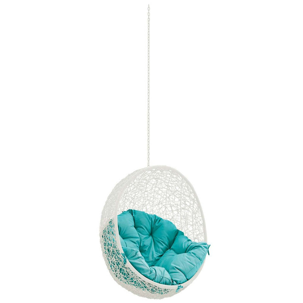 Modway Hide Wicker Rattan Outdoor Patio Swing Chair with Hanging Steel Chain in White Turquoise