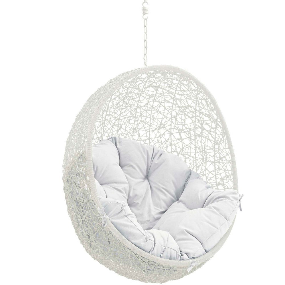 Modway EEI-2654-WHI-WHI Hide Wicker Outdoor Patio Egg Set with Hanging Steel Chain Swing Chair Without Stand White MDY-EEI-2654-WHI-WHI