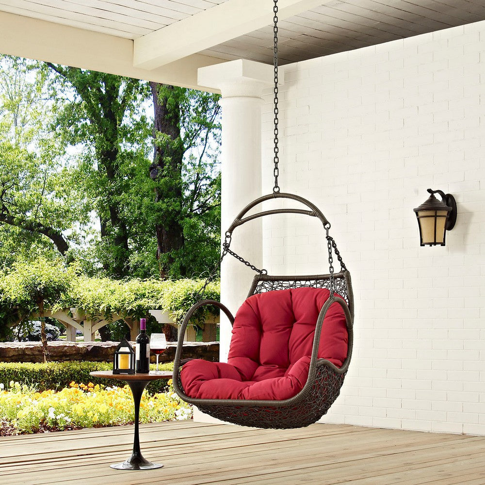 Modway EEI-2659-RED-SET Arbor Wicker Outdoor Patio Set with Hanging Steel Chain Swing Chair Without Stand Red MDY-EEI-2659-RED-SET