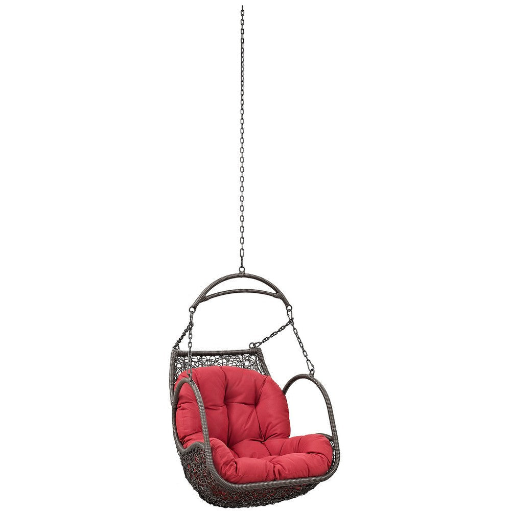 Modway EEI-2659-RED-SET Arbor Wicker Outdoor Patio Set with Hanging Steel Chain, Swing Chair Without Stand, Red