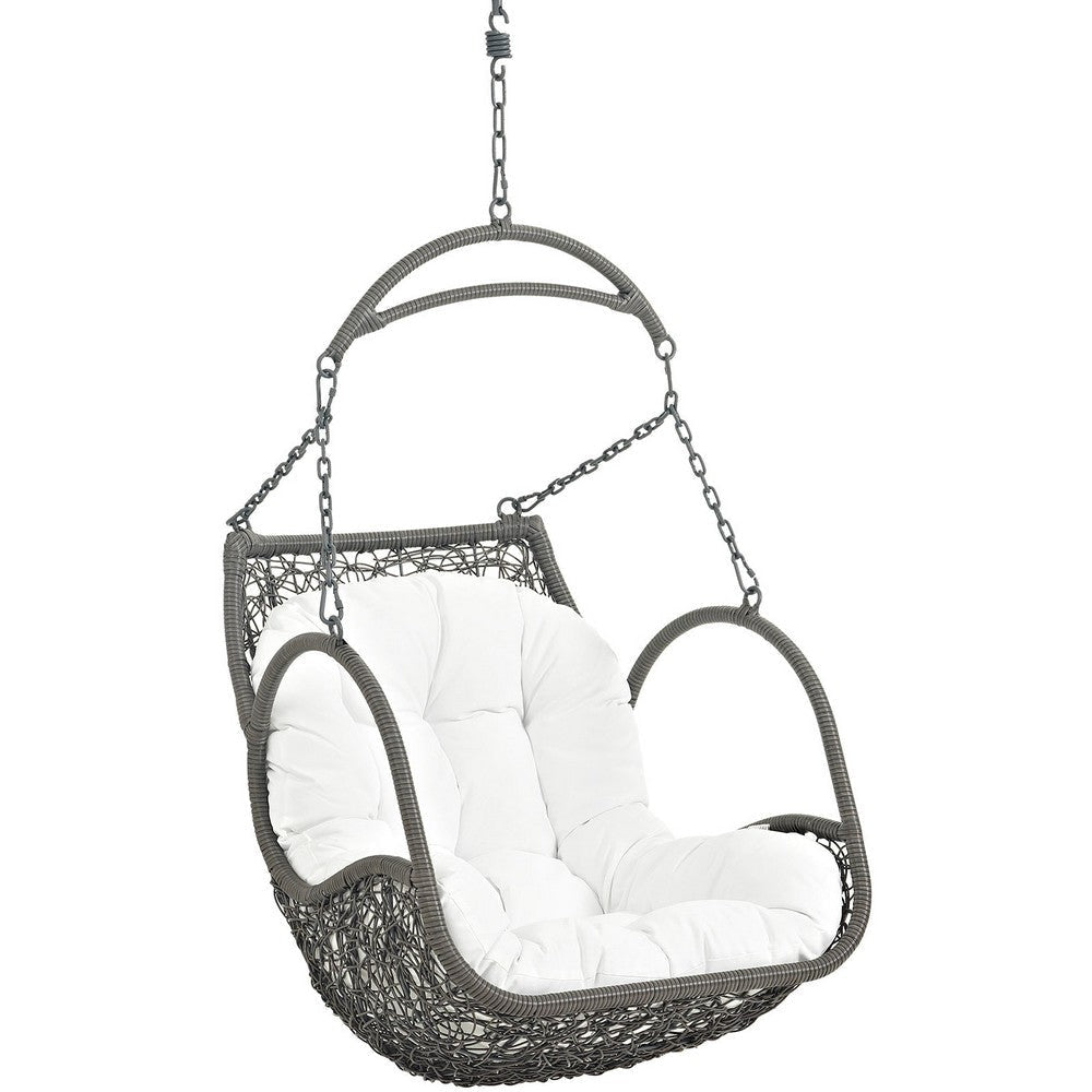 Modway EEI-2659-WHI-SET Arbor Wicker Outdoor Patio Set with Hanging Steel Chain Swing Chair Without Stand White MDY-EEI-2659-WHI-SET