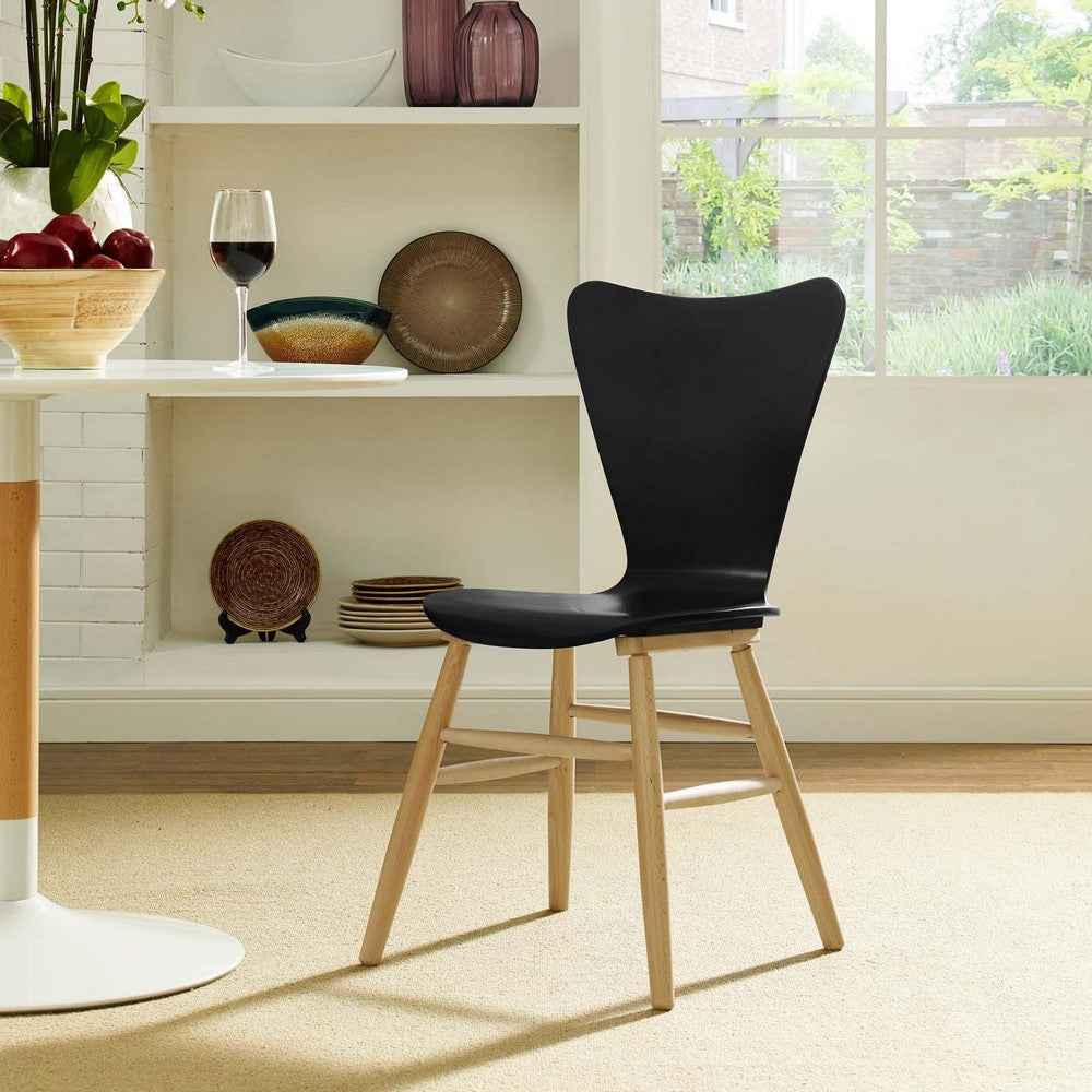 Modway Cascade Mid-Century Modern Wood Kitchen and Dining Room Chair in Black