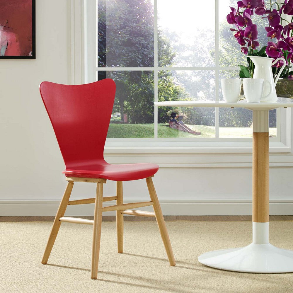 Modway Cascade Mid-Century Modern Wood Kitchen and Dining Room Chair in Red MDY-EEI-2672-RED