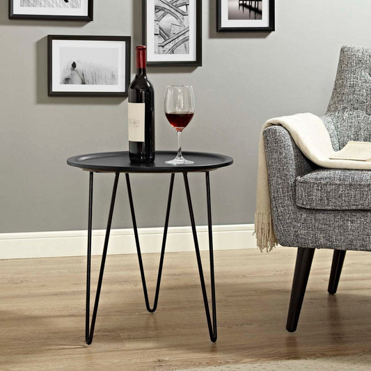 Modway Digress Mid-Century Round Side Table With Hairpin Legs in Black