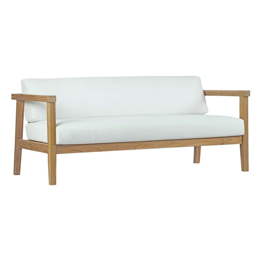 Modway Bayport Teak Wood Outdoor Patio Loveseat in Natural White