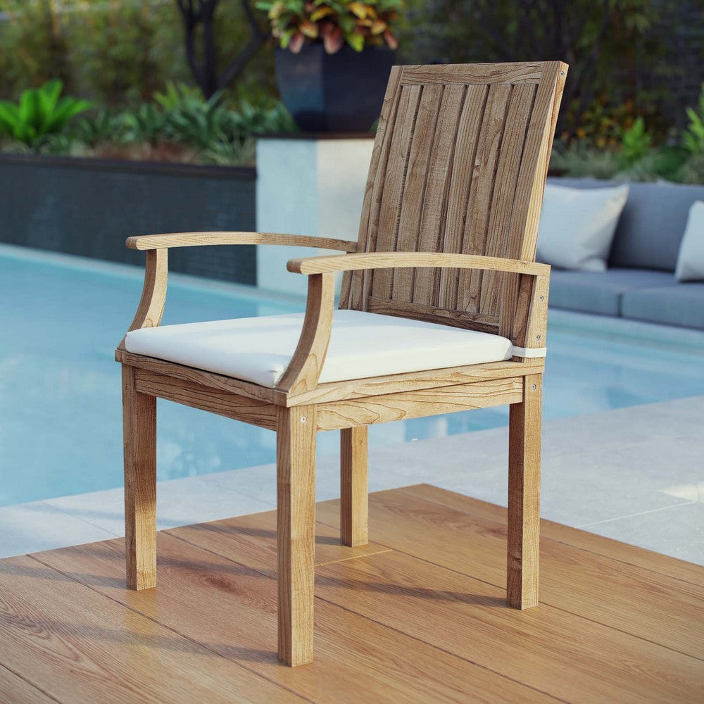 Modway EEI-2701-NAT-WHI Marina Premium Grade A Teak Wood Outdoor Patio Dining Armchair Natural White MDY-EEI-2701-NAT-WHI