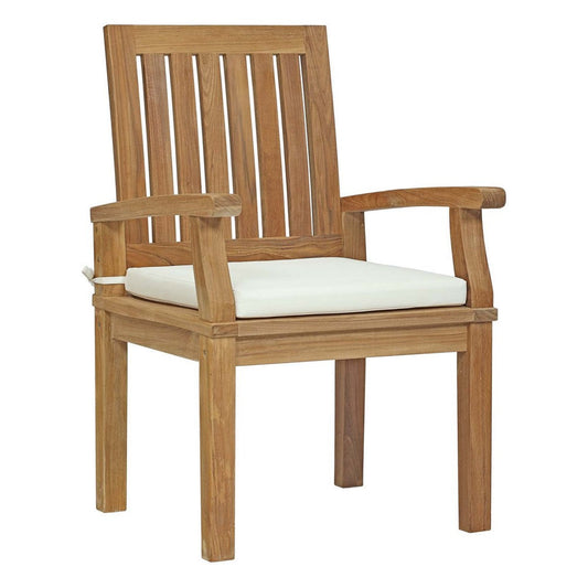 Modway EEI-2701-NAT-WHI Marina Premium Grade A Teak Wood Outdoor Patio, Dining Armchair, Natural White