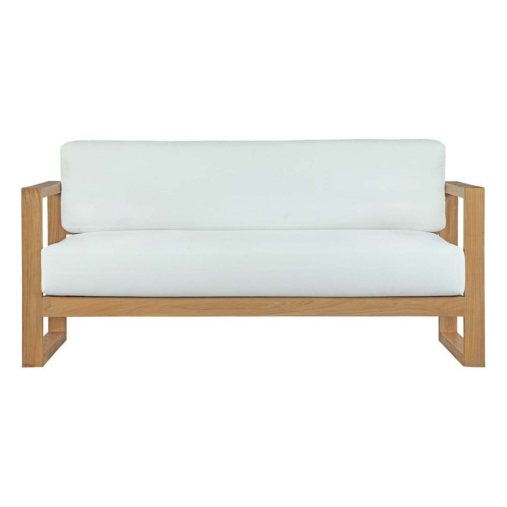 Modway Upland Teak Wood Outdoor Patio Sofa with Cushions in Natural White MDY-EEI-2707-NAT-WHI