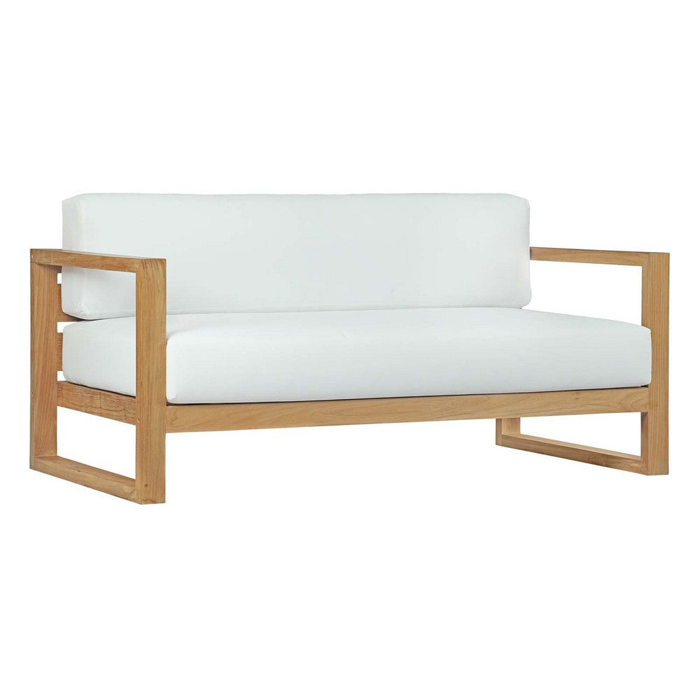 Modway Upland Teak Wood Outdoor Patio Sofa with Cushions in Natural White