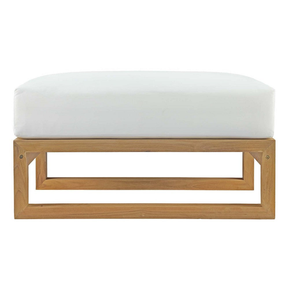 Upland Outdoor Patio Teak Ottoman In Natural White - No Shipping Charges MDY-EEI-2708-NAT-WHI