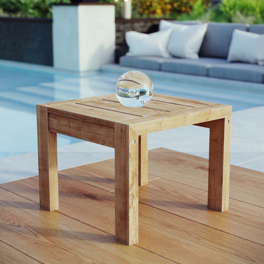 Modway Upland Teak Wood Outdoor Patio Side End Table in Natural