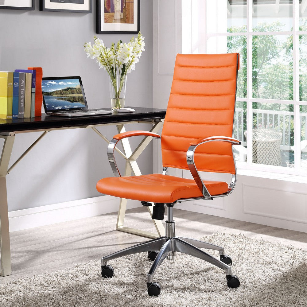 Modway Jive Ribbed High Back Tall Executive Swivel Office Chair With Arms In Orange