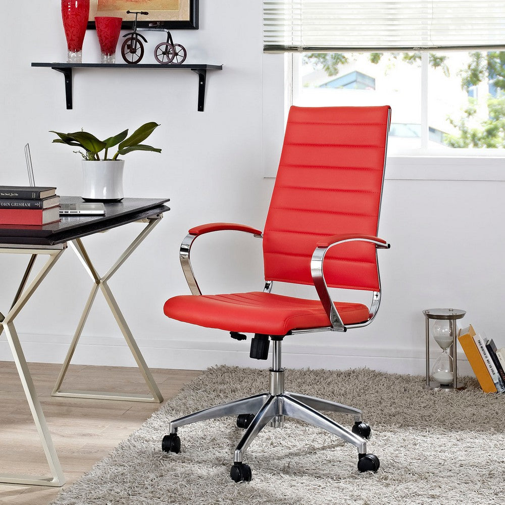 Modway Jive Ribbed High Back Tall Executive Swivel Office Chair With Arms In Red