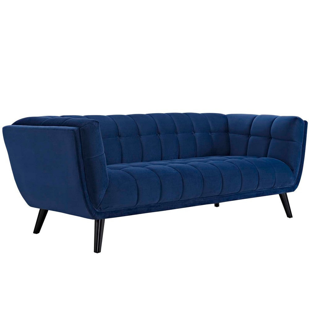 Modway Bestow Mid-Century Performance Velvet Upholstered Tufted Sofa In Navy MDY-EEI-2731-NAV