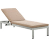 Modway Shore Aluminum Outdoor Patio Two Poolside Chaise Lounge Chairs with Cushions and Side End Table in Silver Mocha