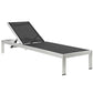 Modway Shore Aluminum Outdoor Patio Two Poolside Chaise Lounge Chairs with Cushions and Side End Table in Silver Mocha