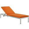 Modway Shore Aluminum Outdoor Patio Two Poolside Chaise Lounge Chairs with Cushions and Side End Table in Silver Orange