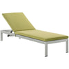 Modway Shore Aluminum Outdoor Patio Two Poolside Chaise Lounge Chairs with Cushions and Side End Table in Silver Peridot